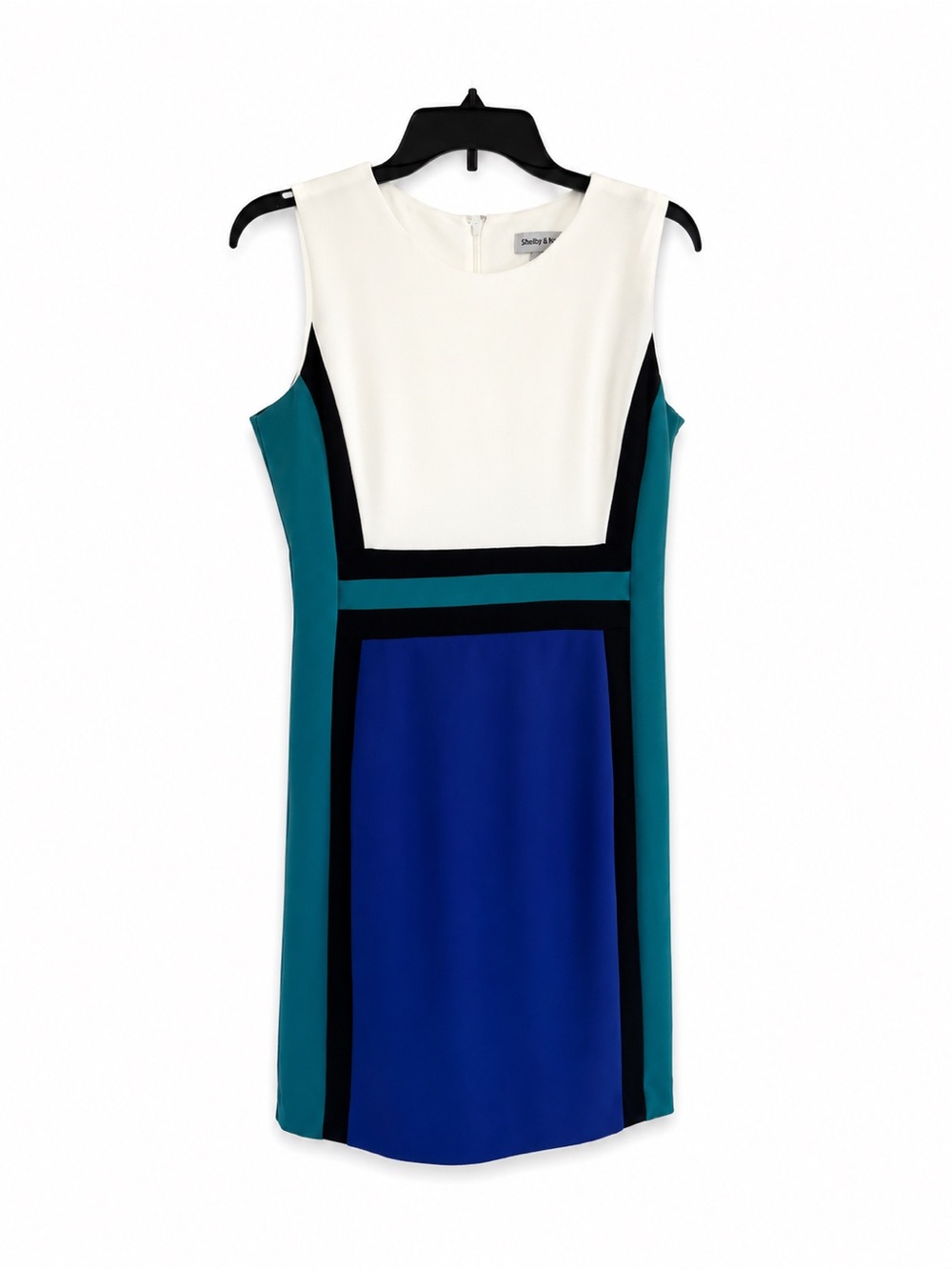 Shelby & Palmer White, Teal & Royal Blue Colorblock Midi Dress